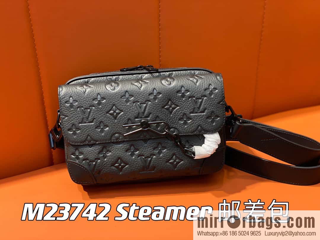 [Premium‑quality] M23742 46795 full leather black men's bag messenger bag series Steamer messenger bag