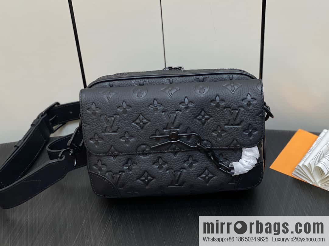 [Premium‑quality] M23742 46795 full leather black men's bag messenger bag series Steamer messenger bag