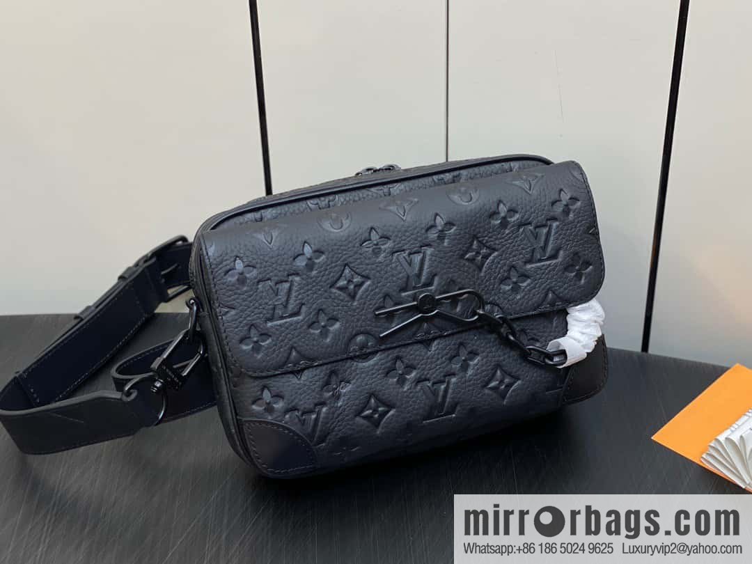 [Premium‑quality] M23742 46795 full leather black men's bag messenger bag series Steamer messenger bag