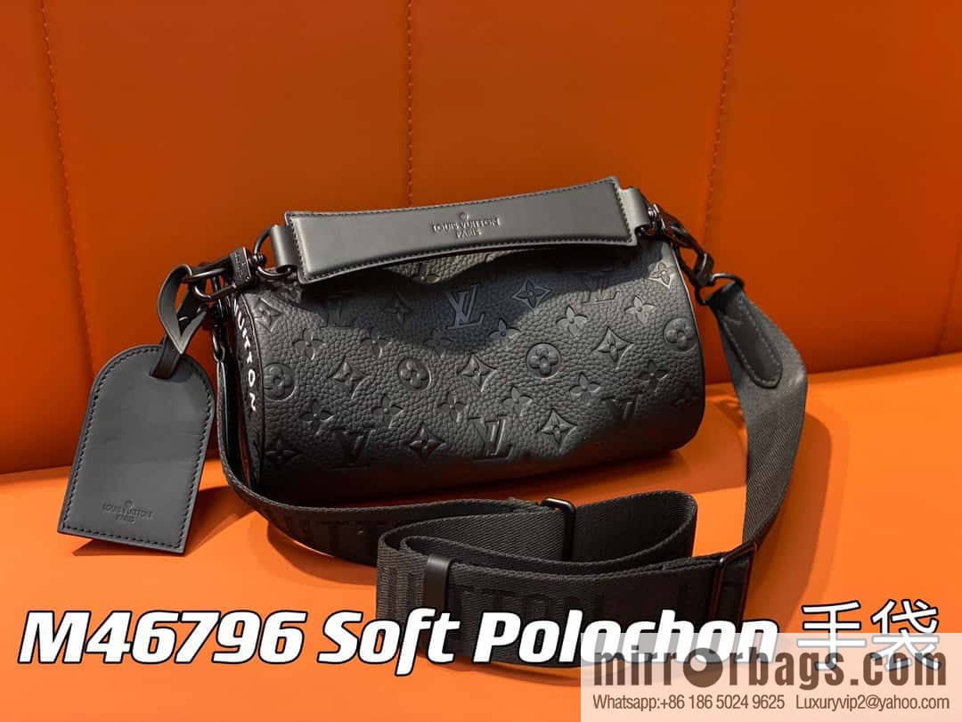 [Premium‑quality] M46796 full leather black cylinder bag men's bag series Soft Polochon small handbag
