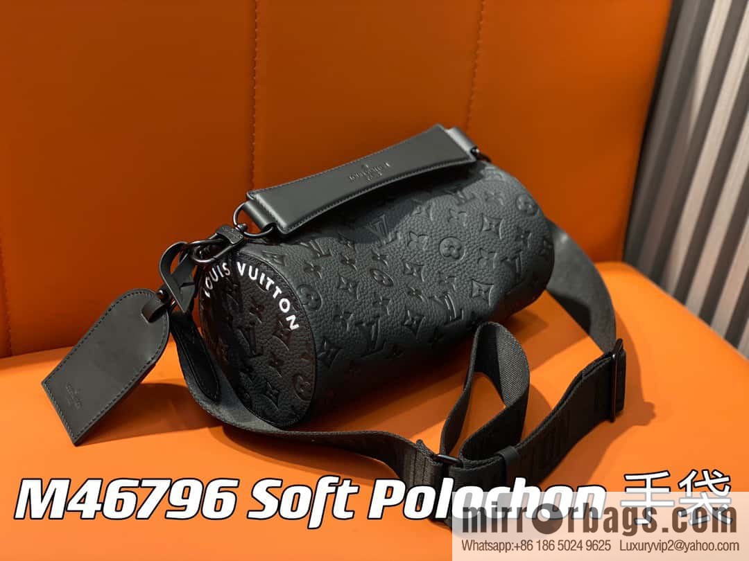 [Premium‑quality] M46796 full leather black cylinder bag men's bag series Soft Polochon small handbag