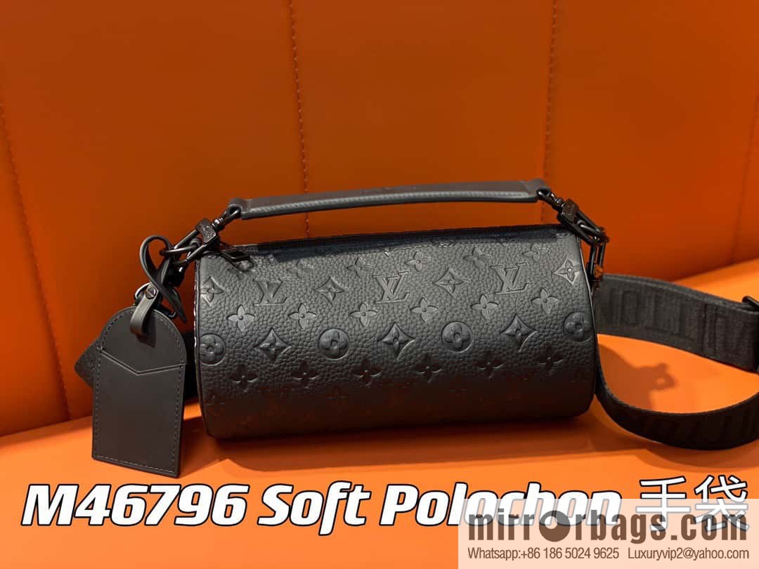 [Premium‑quality] M46796 full leather black cylinder bag men's bag series Soft Polochon small handbag