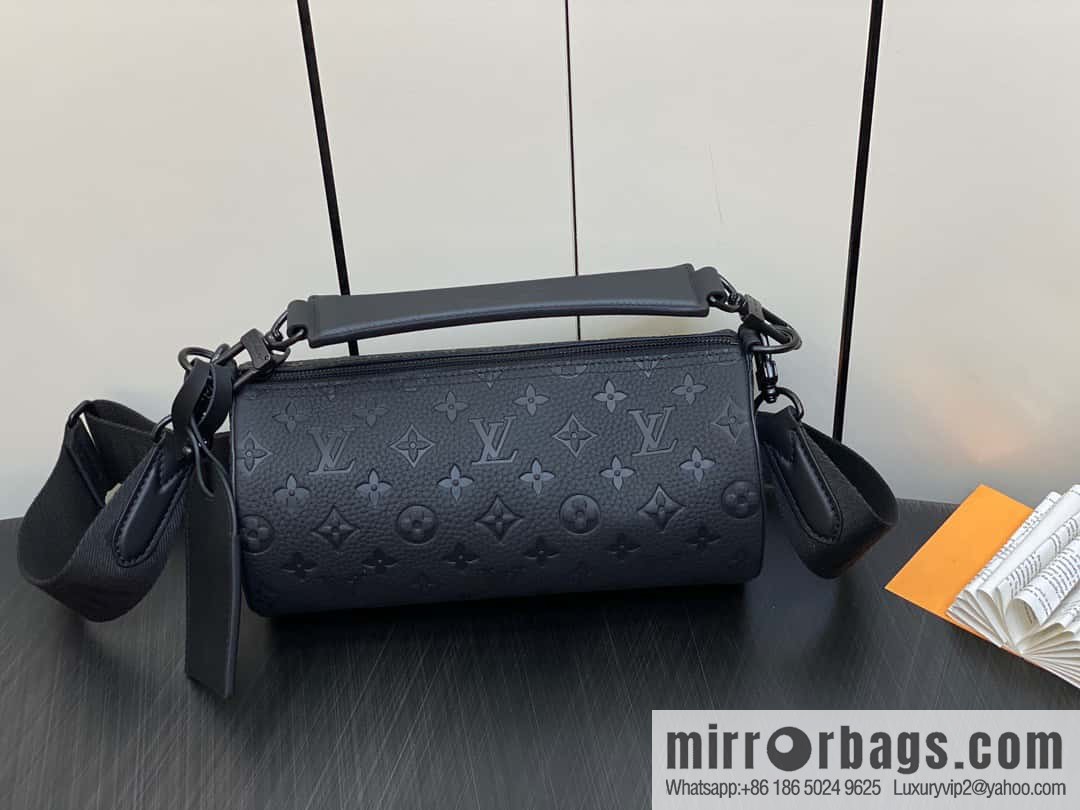 [Premium‑quality] M46796 full leather black cylinder bag men's bag series Soft Polochon small handbag