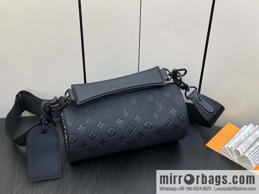 [Premium‑quality] M46796 full leather black cylinder bag men's bag series Soft Polochon small handbag