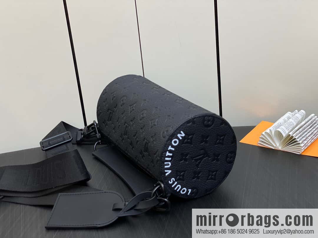 [Premium‑quality] M46796 full leather black cylinder bag men's bag series Soft Polochon small handbag