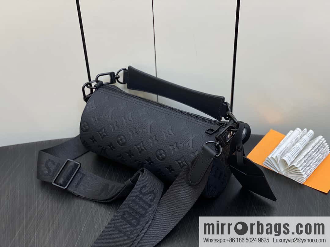 [Premium‑quality] M46796 full leather black cylinder bag men's bag series Soft Polochon small handbag