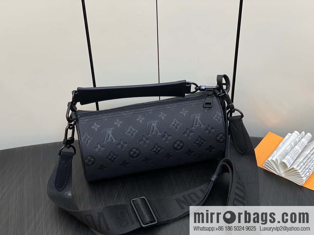 [Premium‑quality] M46796 full leather black cylinder bag men's bag series Soft Polochon small handbag