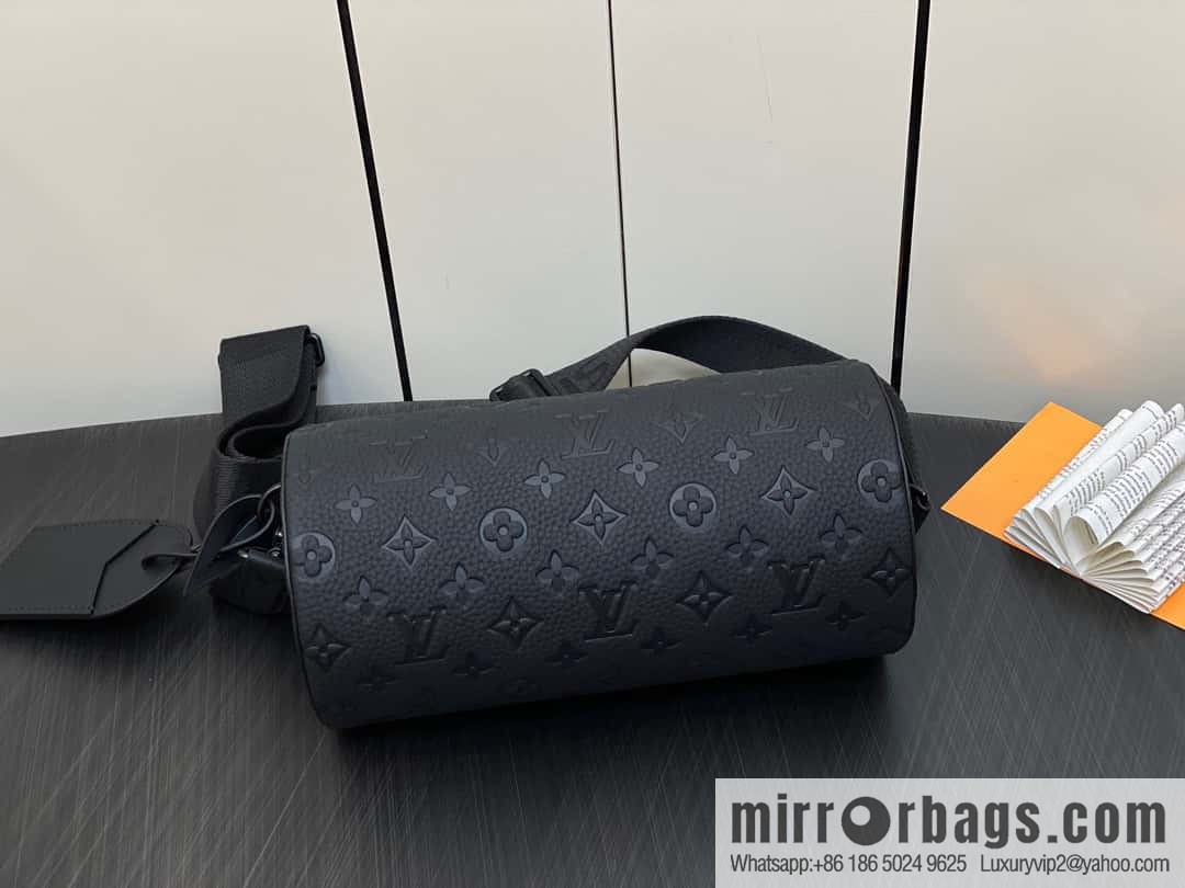 [Premium‑quality] M46796 full leather black cylinder bag men's bag series Soft Polochon small handbag
