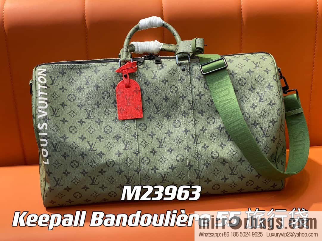 [Boutique‑grade] M23963 green silk screen, travel bag series, this Keepall Bandoulière 55 travel bag