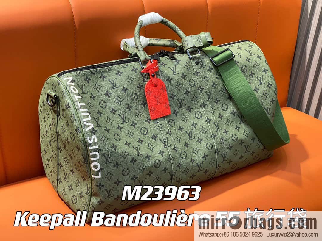 [Boutique‑grade] M23963 green silk screen, travel bag series, this Keepall Bandoulière 55 travel bag