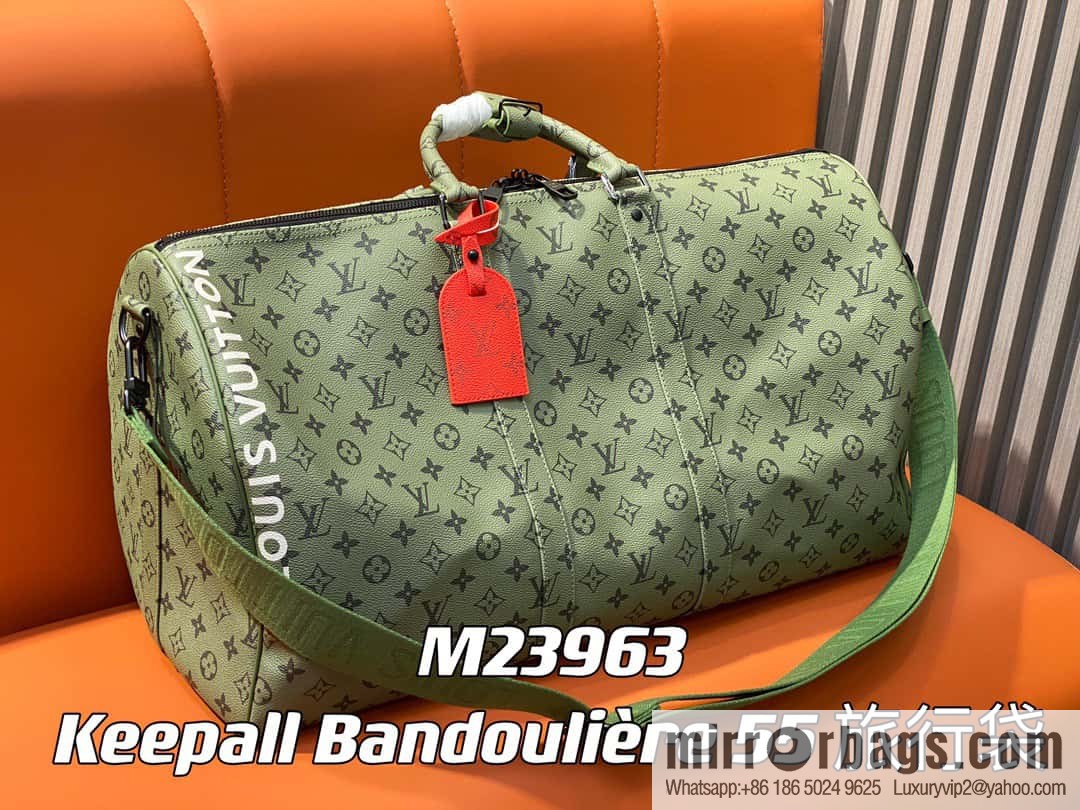 [Boutique‑grade] M23963 green silk screen, travel bag series, this Keepall Bandoulière 55 travel bag