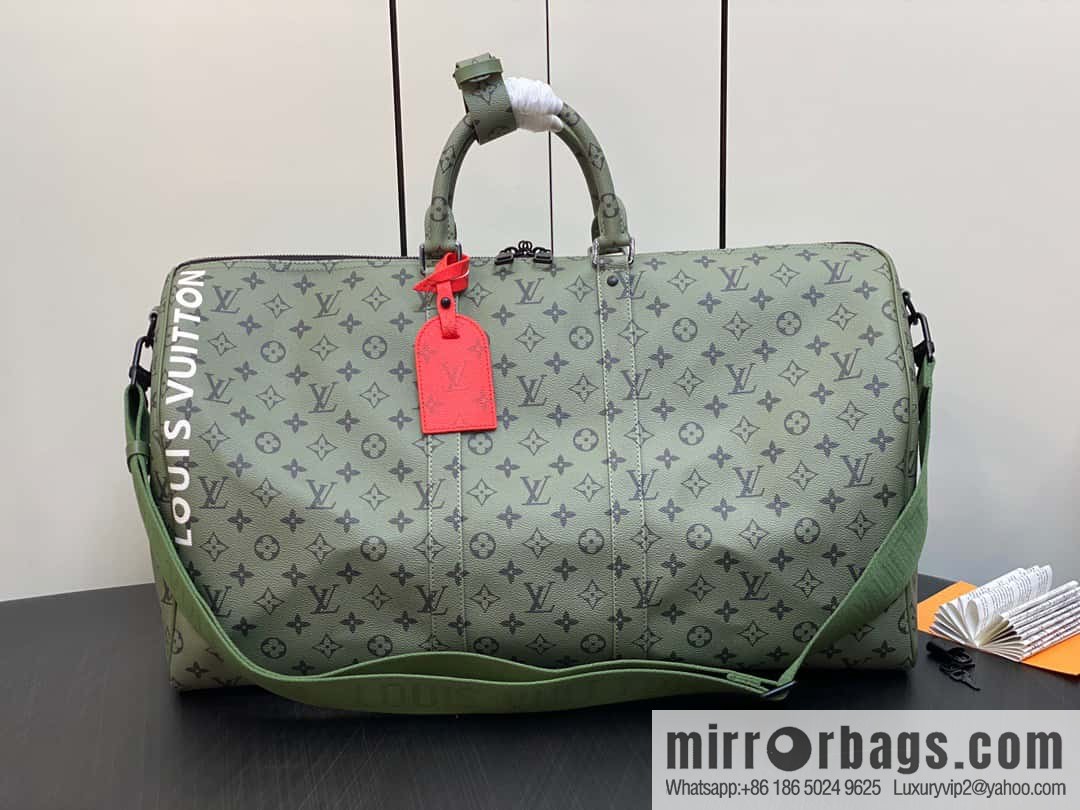 [Boutique‑grade] M23963 green silk screen, travel bag series, this Keepall Bandoulière 55 travel bag