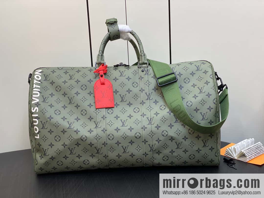 [Boutique‑grade] M23963 green silk screen, travel bag series, this Keepall Bandoulière 55 travel bag