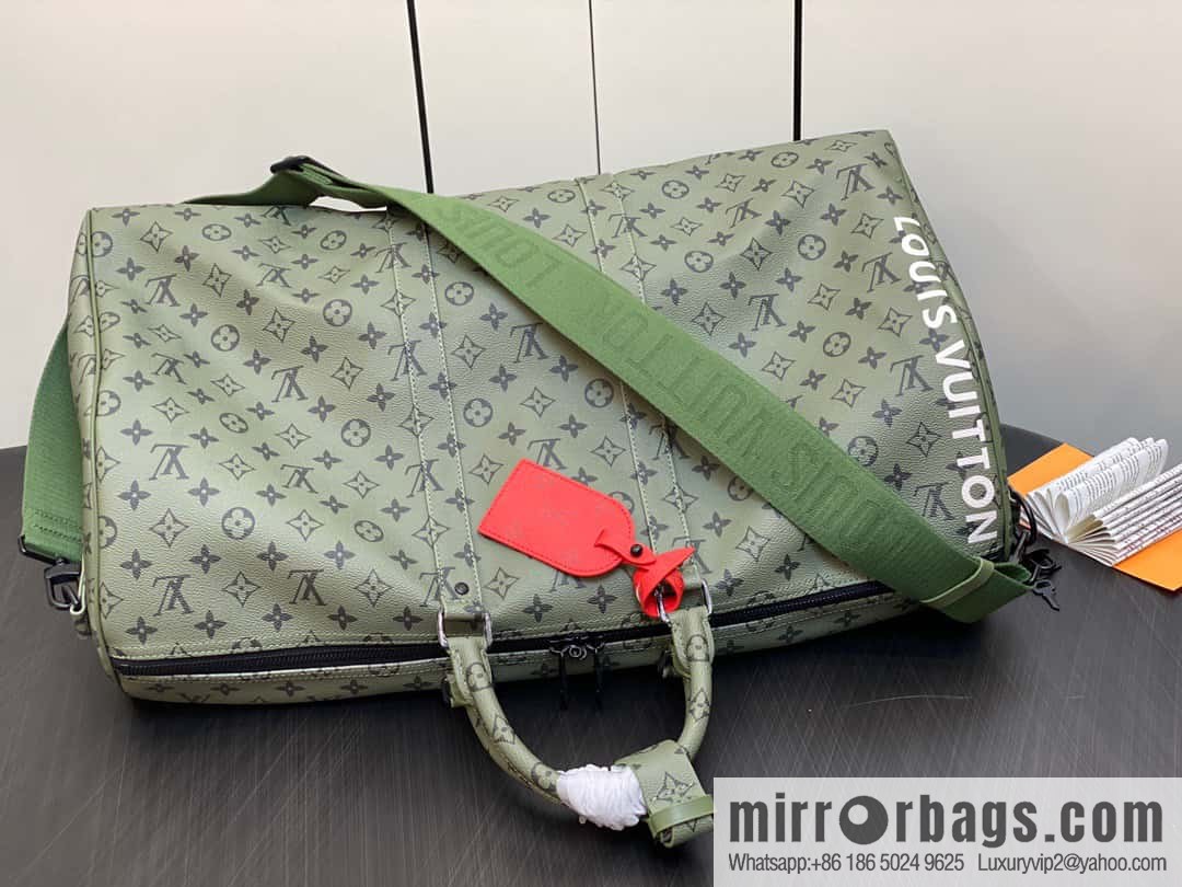 [Boutique‑grade] M23963 green silk screen, travel bag series, this Keepall Bandoulière 55 travel bag