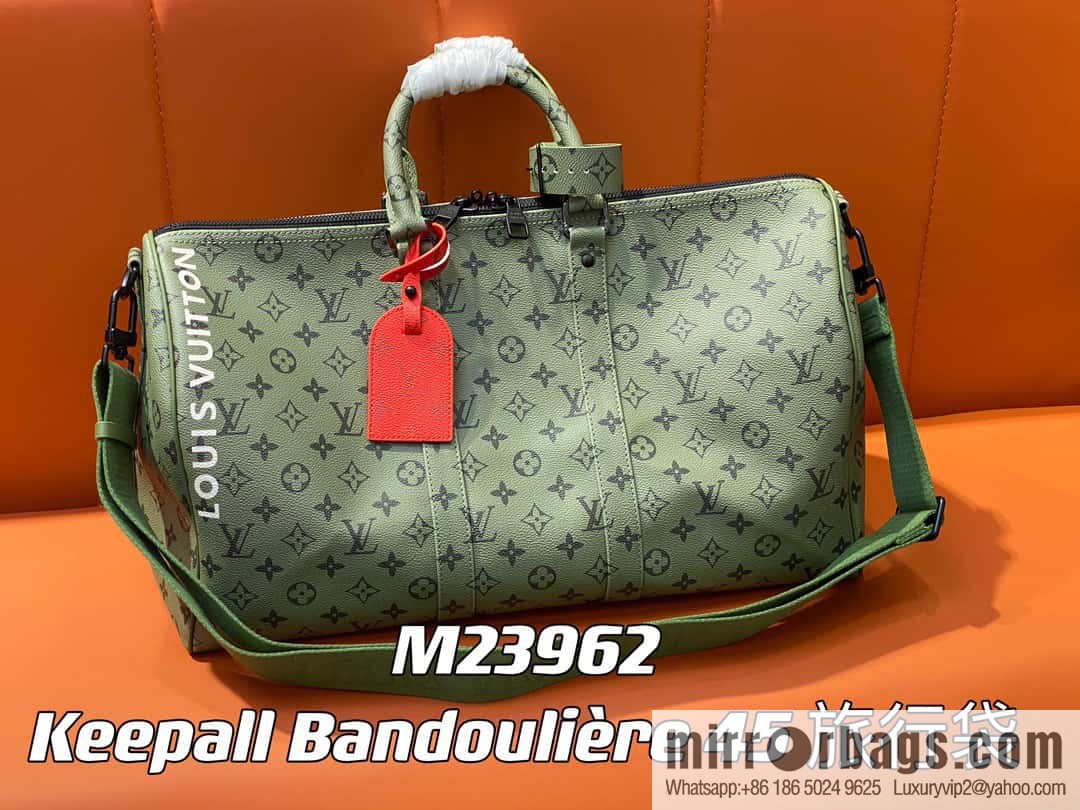 [Premium‑quality] M23962 green silk screen, travel bag series Keepall Bandoulière 45 travel bag