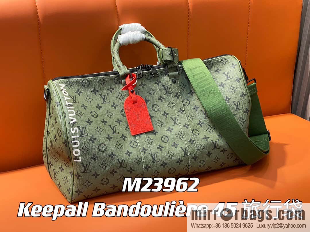 [Premium‑quality] M23962 green silk screen, travel bag series Keepall Bandoulière 45 travel bag