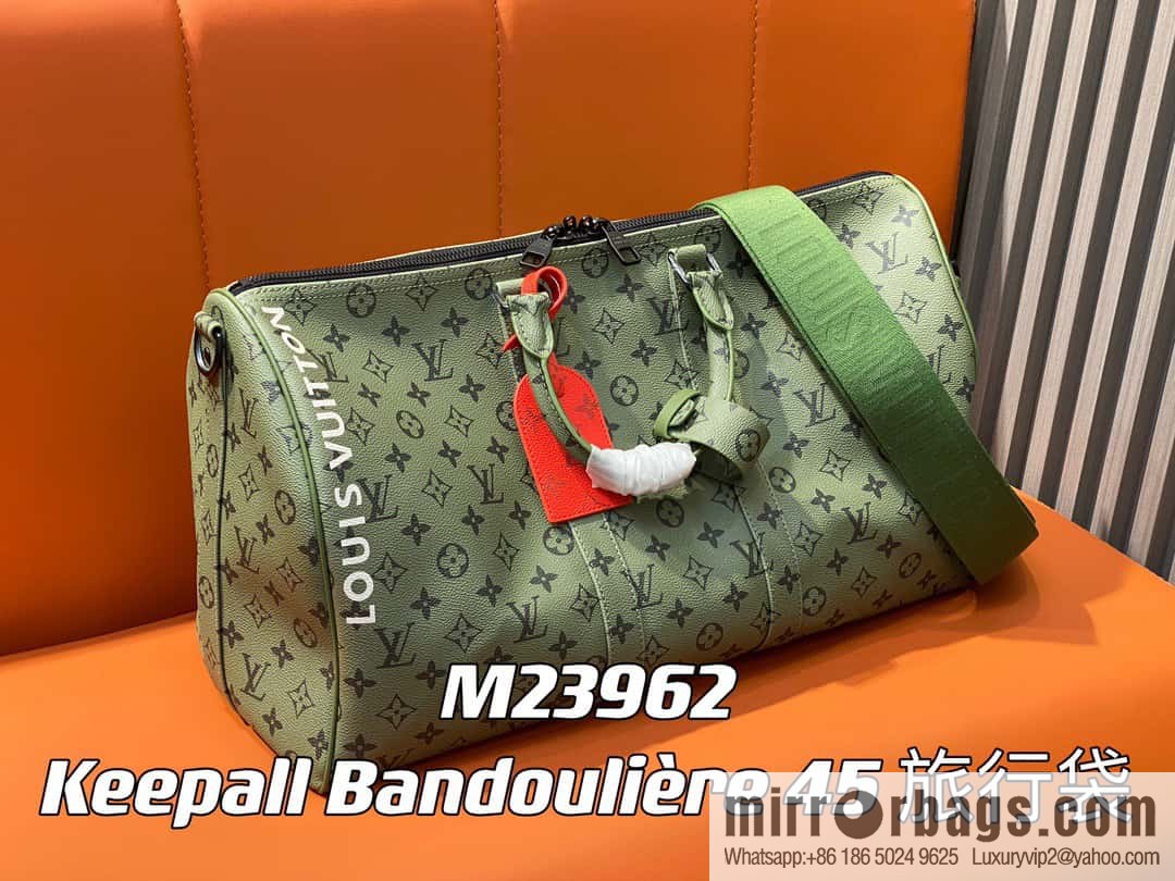 [Premium‑quality] M23962 green silk screen, travel bag series Keepall Bandoulière 45 travel bag