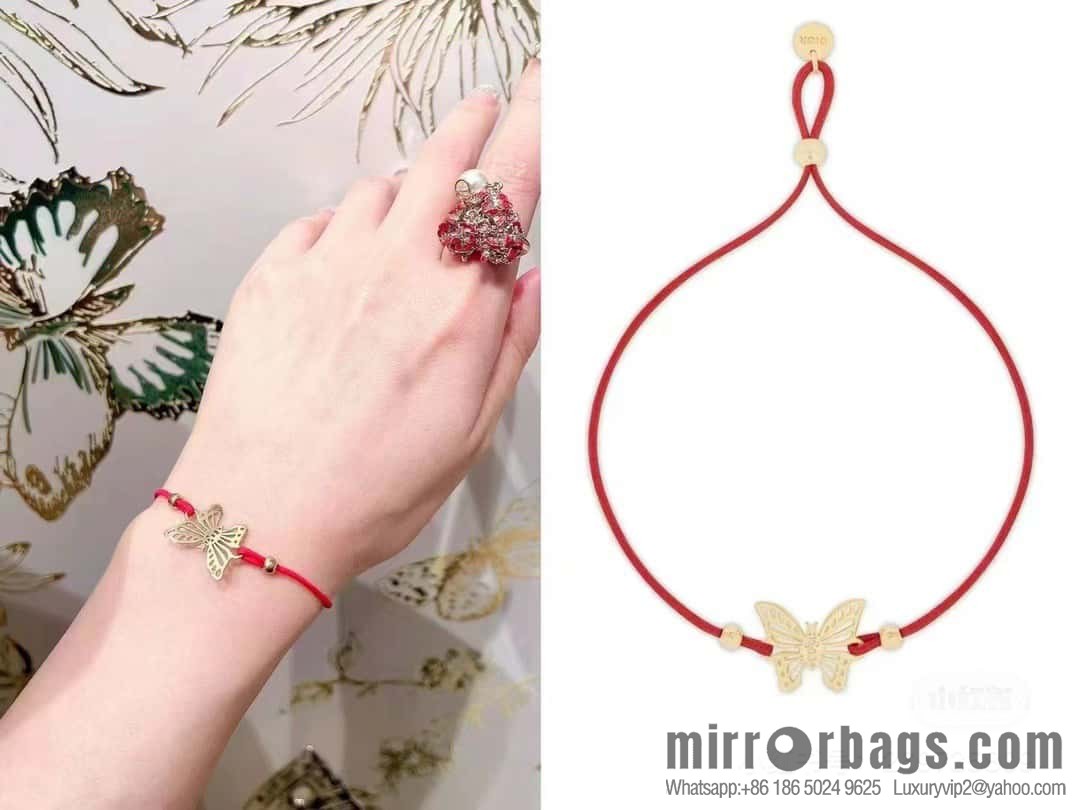 Dior Golden Butterfly Red Rope Bracelet Hand Rope