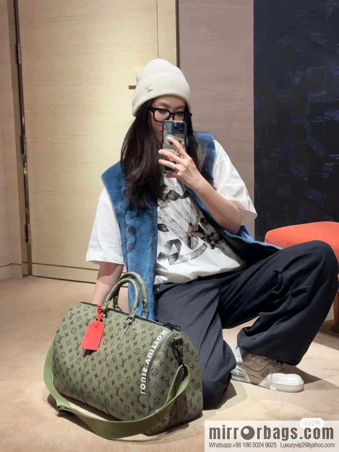 [Premium‑quality] M23962 green silk screen, travel bag series Keepall Bandoulière 45 travel bag
