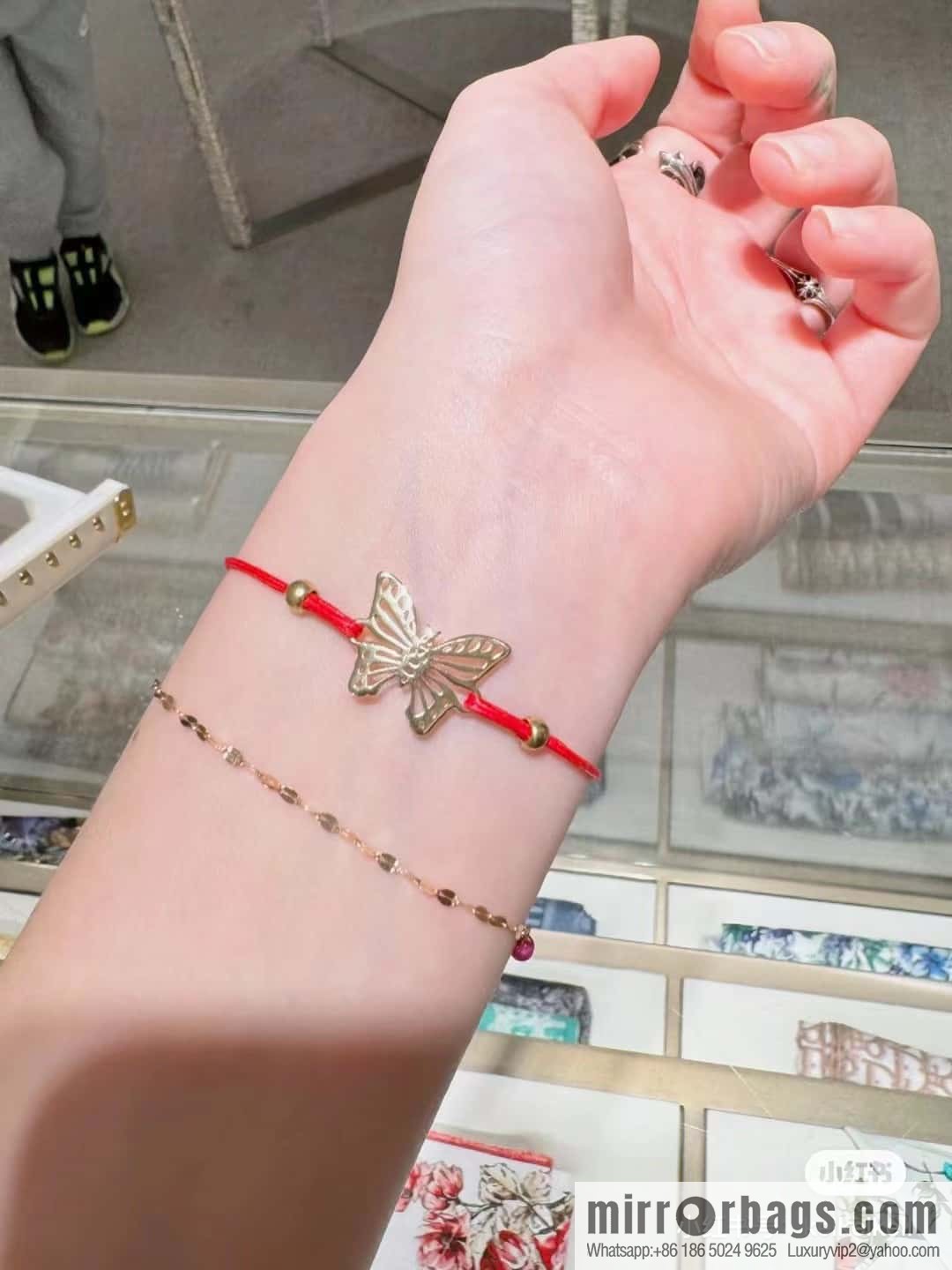 Dior Golden Butterfly Red Rope Bracelet Hand Rope
