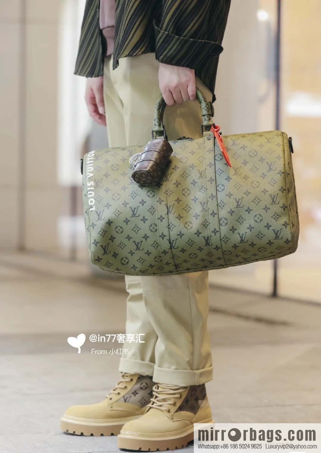 [Premium‑quality] M23962 green silk screen, travel bag series Keepall Bandoulière 45 travel bag