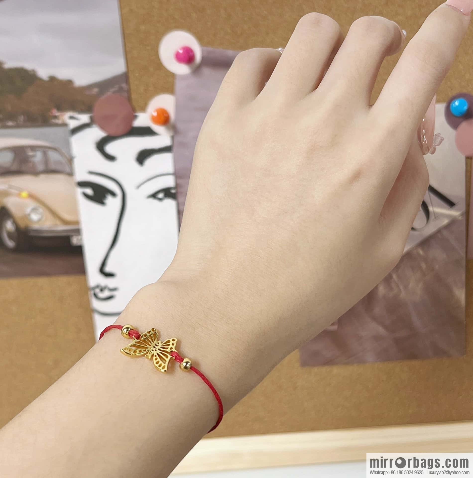 Dior Golden Butterfly Red Rope Bracelet Hand Rope