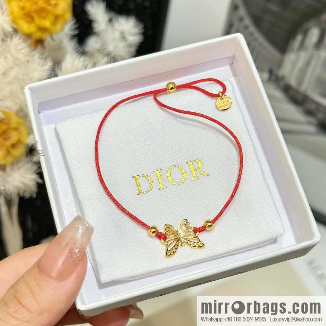 Dior Golden Butterfly Red Rope Bracelet Hand Rope