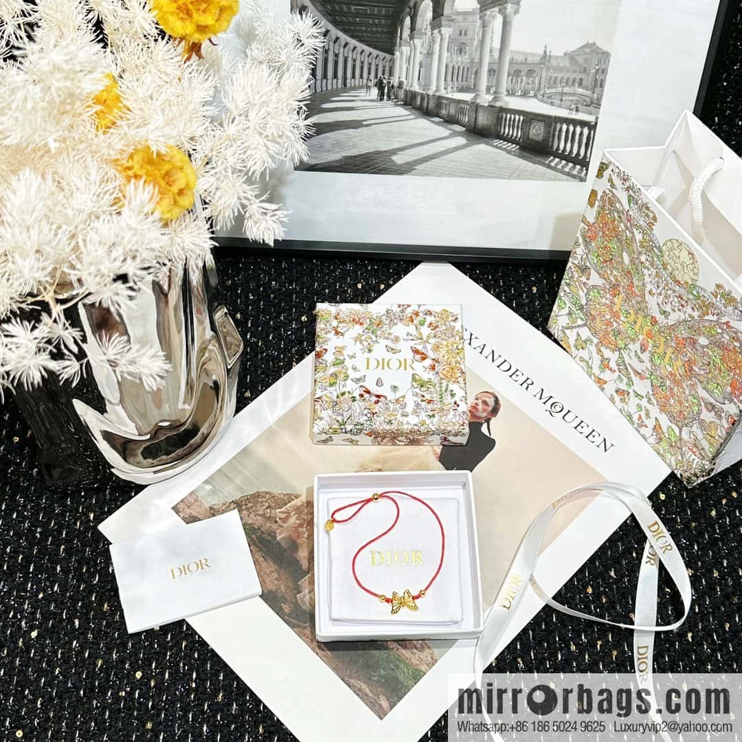 Dior Golden Butterfly Red Rope Bracelet Hand Rope