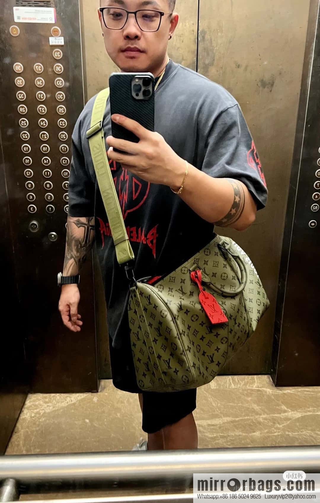 [Premium‑quality] M23962 green silk screen, travel bag series Keepall Bandoulière 45 travel bag