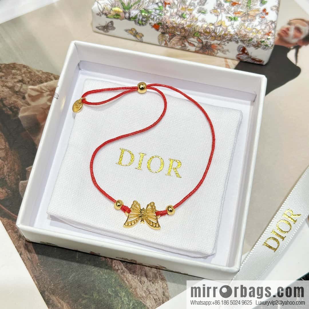 Dior Golden Butterfly Red Rope Bracelet Hand Rope