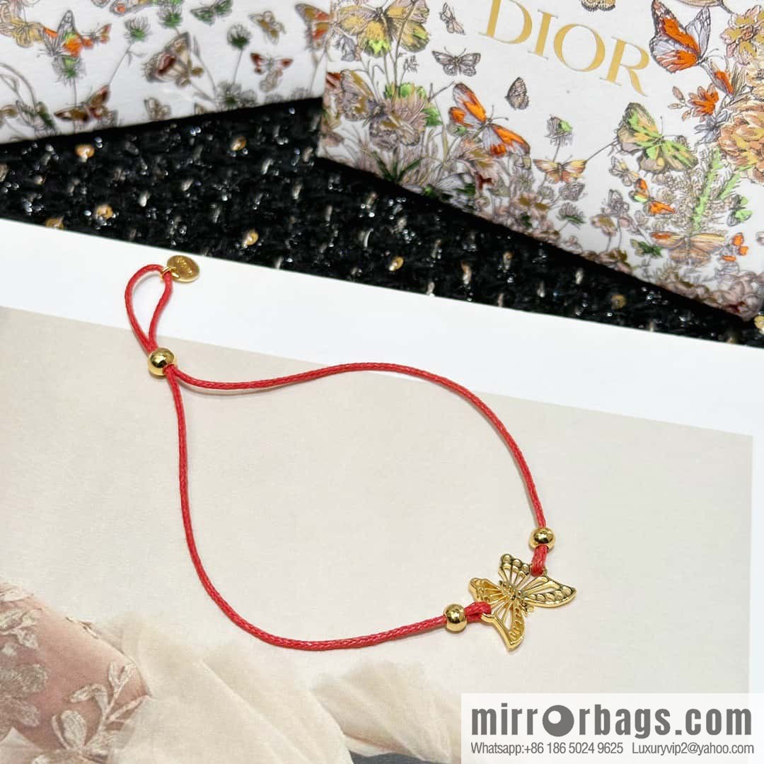 Dior Golden Butterfly Red Rope Bracelet Hand Rope