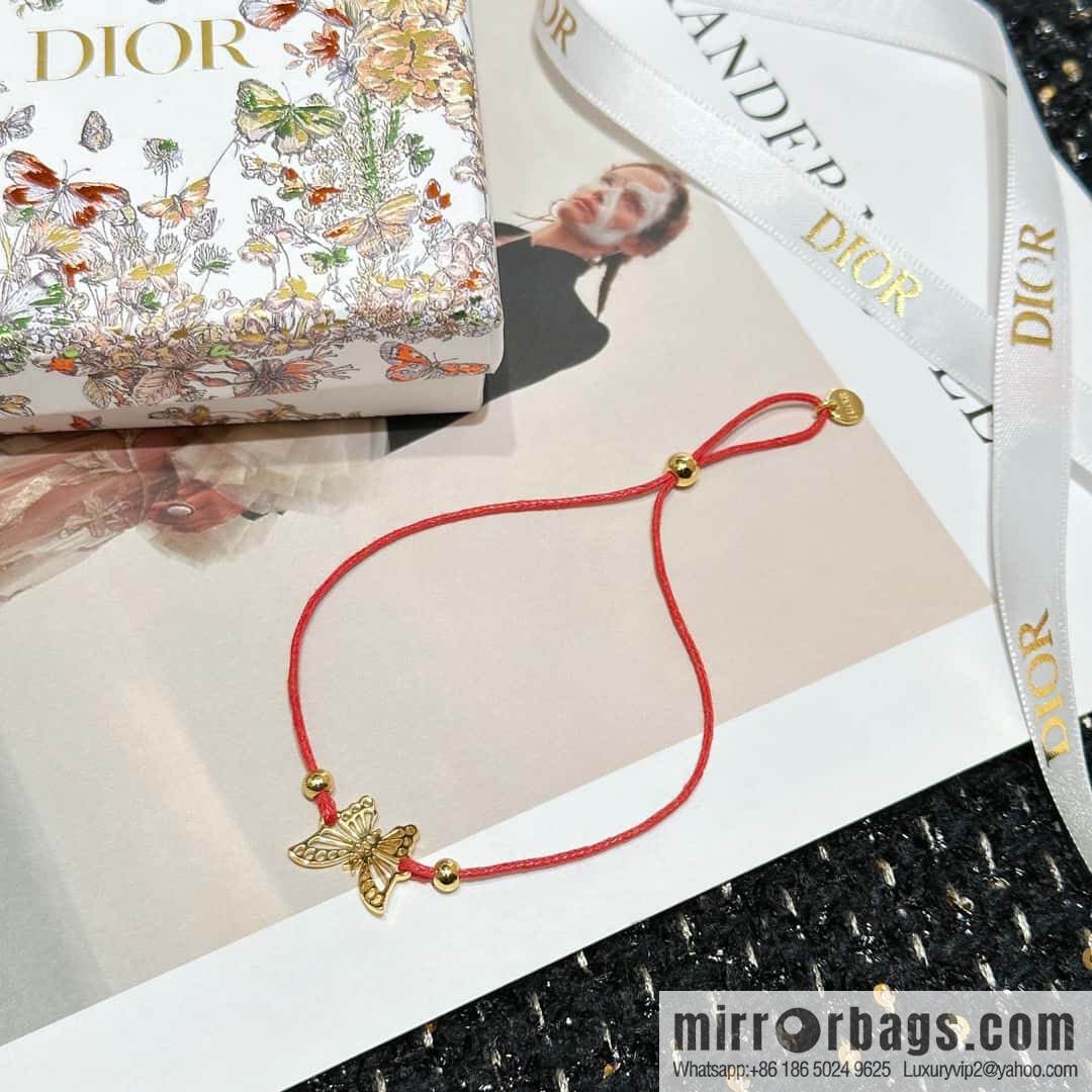 Dior Golden Butterfly Red Rope Bracelet Hand Rope