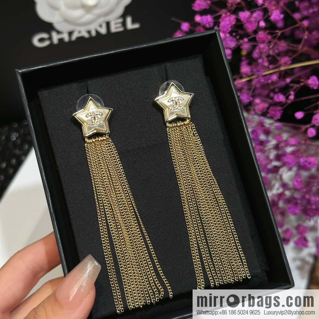 ☀️Original ☀️ new ☑️ Chanel pentagram ⭐ star fringed earrings ☀️