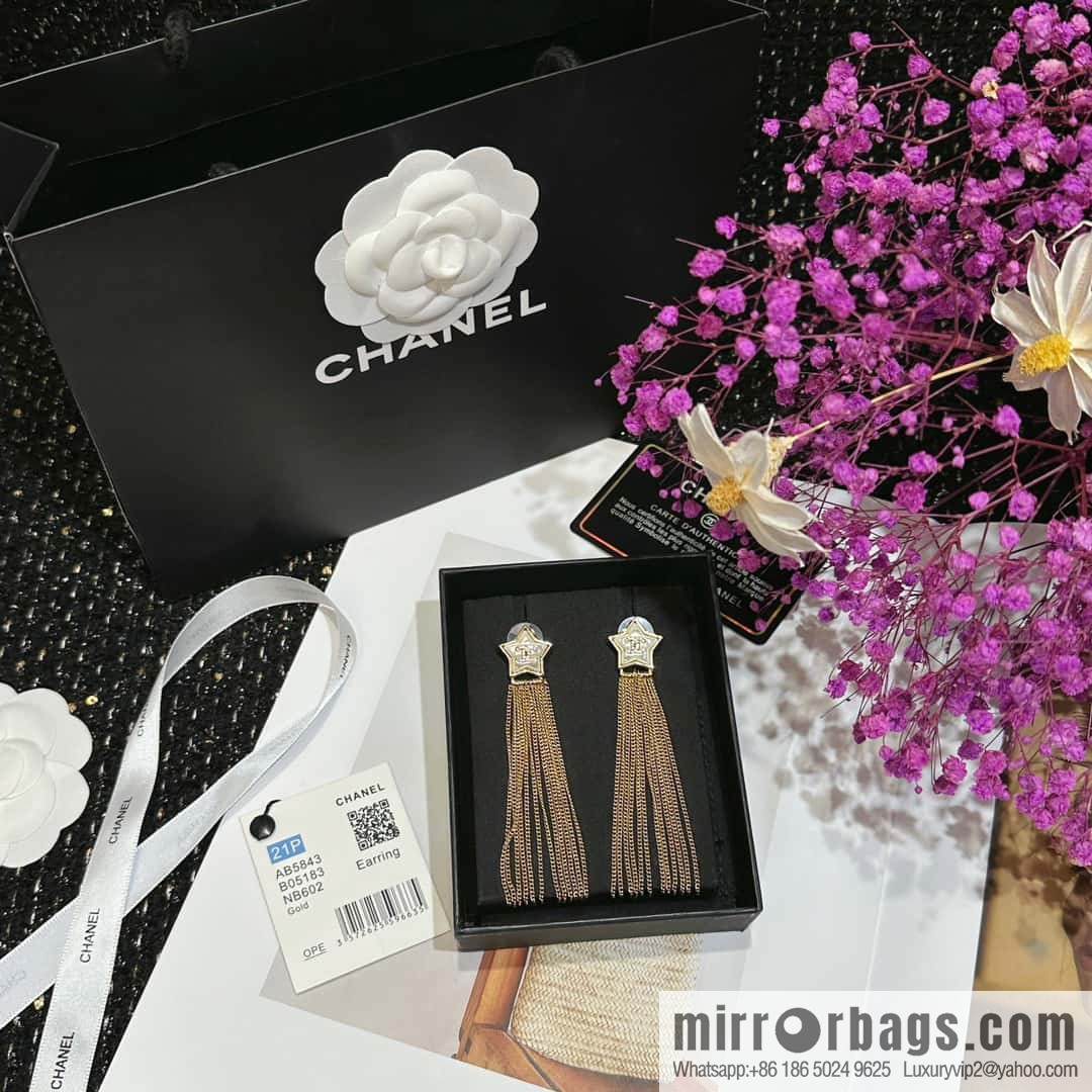 ☀️Original ☀️ new ☑️ Chanel pentagram ⭐ star fringed earrings ☀️