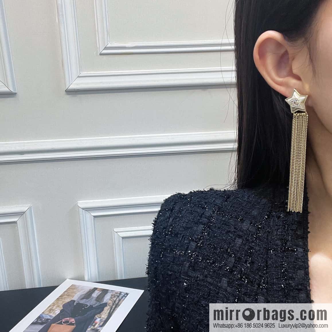 ☀️Original ☀️ new ☑️ Chanel pentagram ⭐ star fringed earrings ☀️