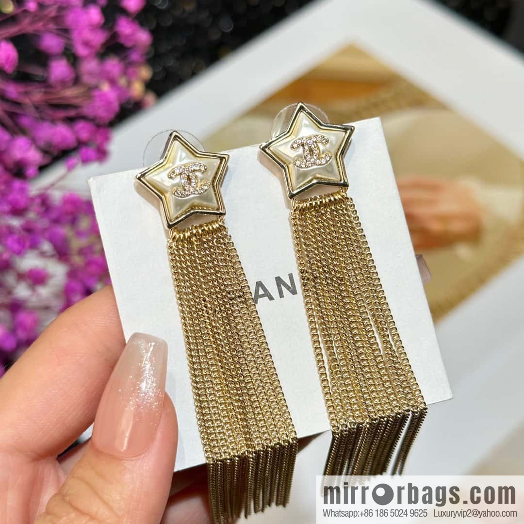 ☀️Original ☀️ new ☑️ Chanel pentagram ⭐ star fringed earrings ☀️