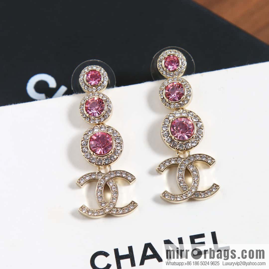 Chanel C4 Double C Round Pink Diamond Stud Earrings