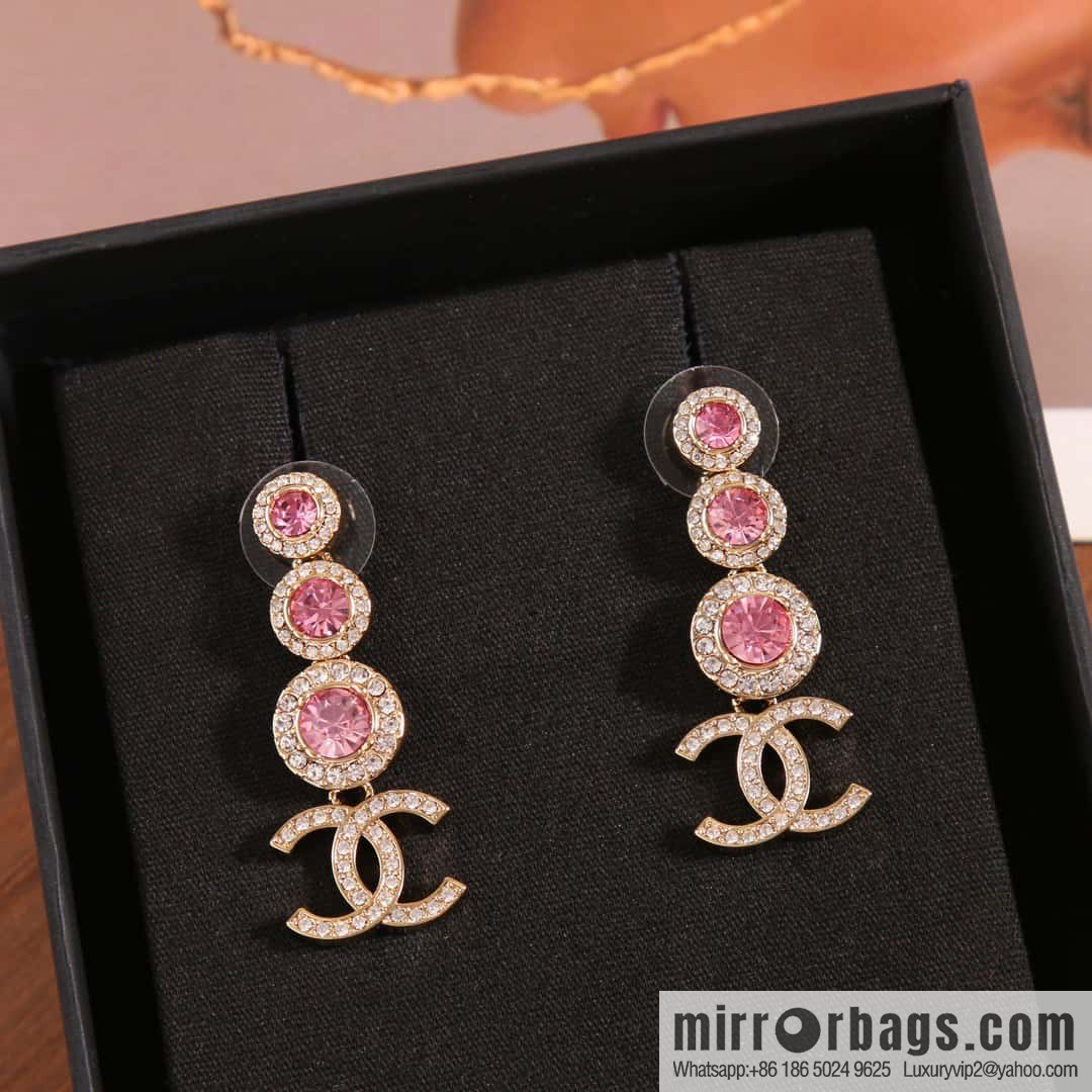 Chanel C4 Double C Round Pink Diamond Stud Earrings