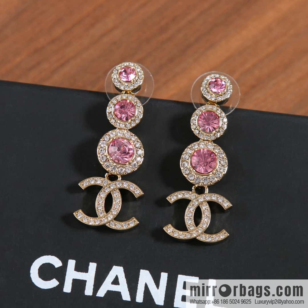 Chanel C4 Double C Round Pink Diamond Stud Earrings