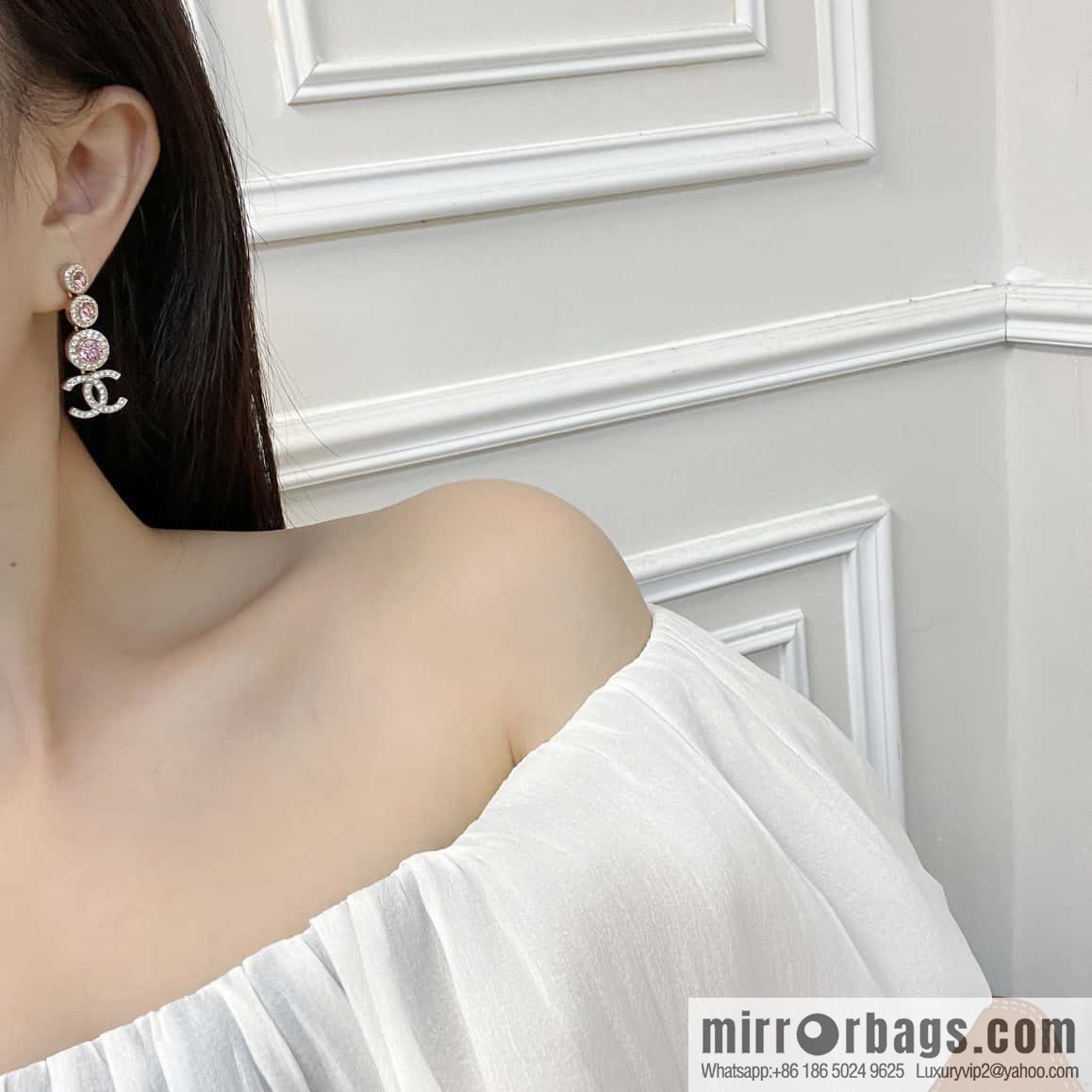 Chanel C4 Double C Round Pink Diamond Stud Earrings