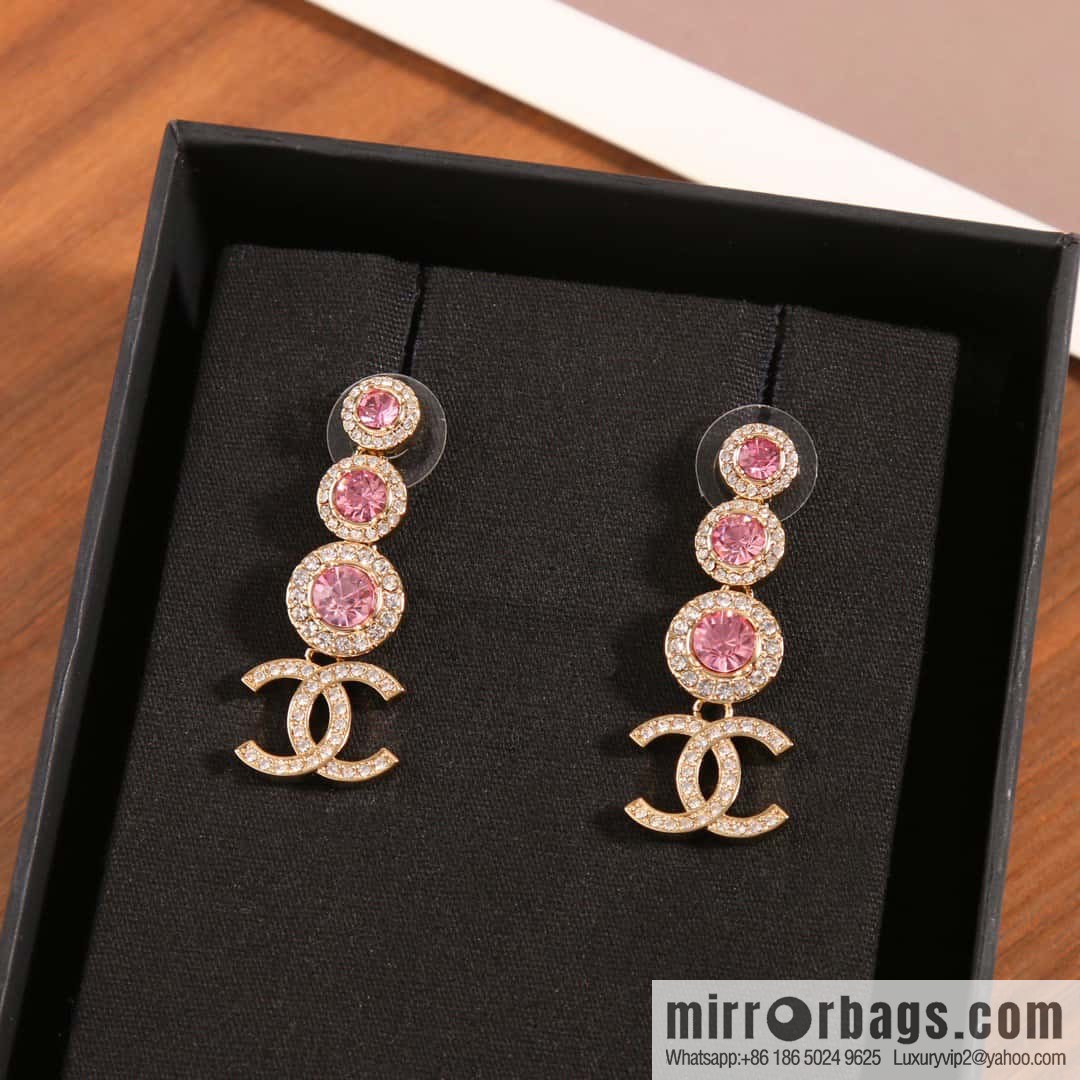 Chanel C4 Double C Round Pink Diamond Stud Earrings