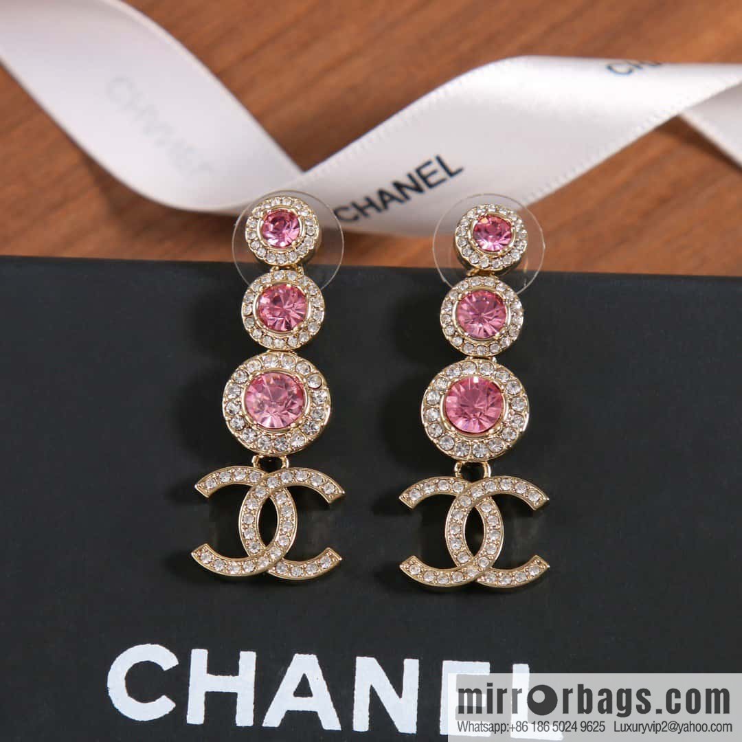 Chanel C4 Double C Round Pink Diamond Stud Earrings