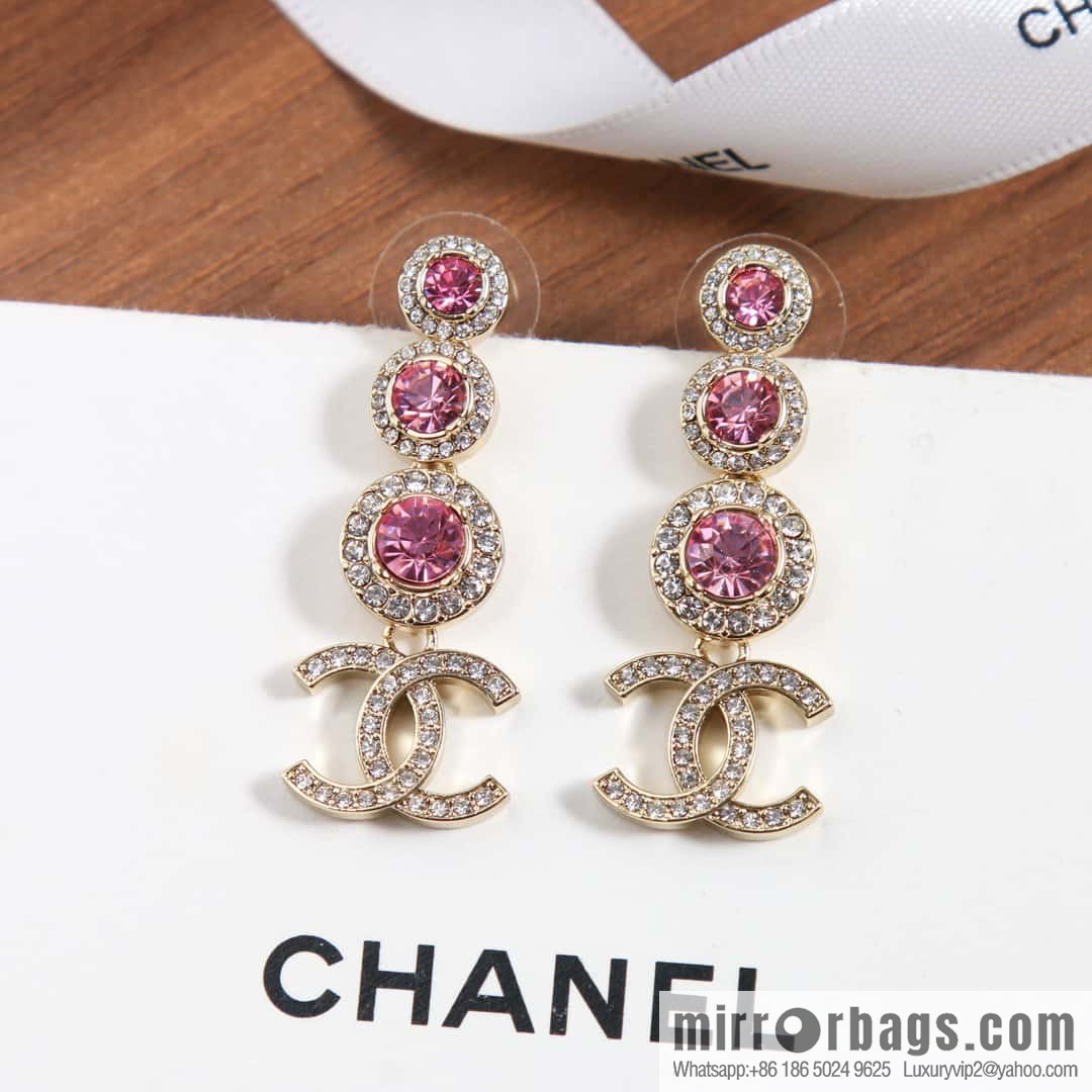 Chanel C4 Double C Round Pink Diamond Stud Earrings