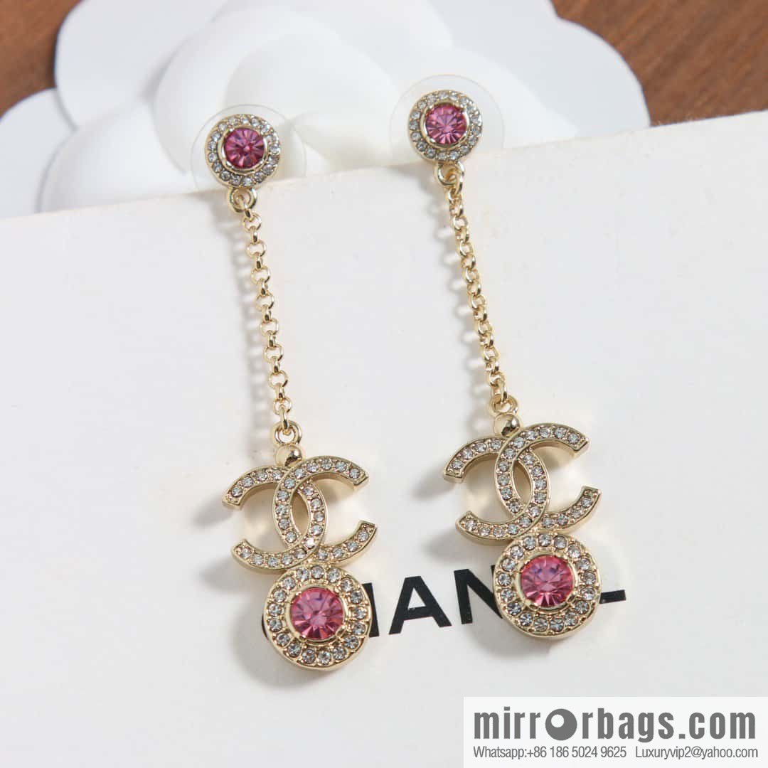 New, Chanel C2 double c round pink diamond stud earrings.