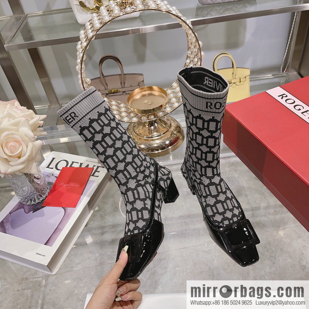 🐰🐰RV2023 early autumn new women's shoes Belle Vivier paint buckle patent leather socks boots