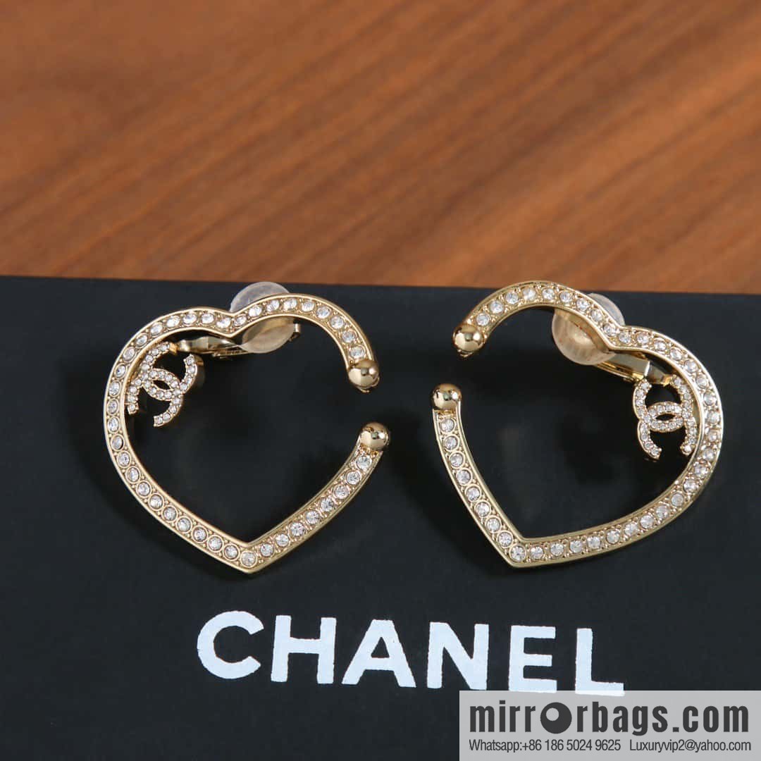 New, Chanel C1 full diamond peach heart love earclip earrings.