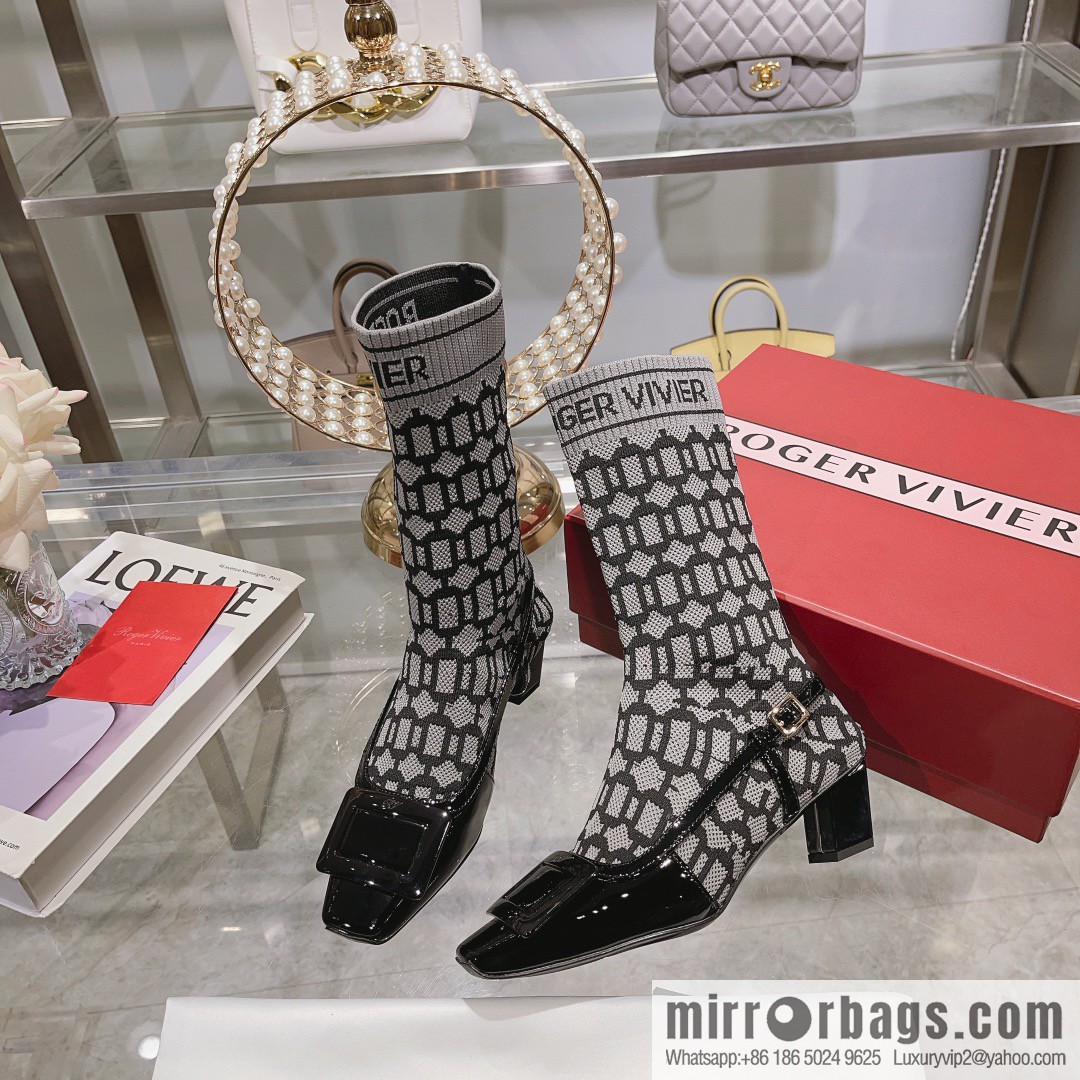 🐰🐰RV2023 early autumn new women's shoes Belle Vivier paint buckle patent leather socks boots