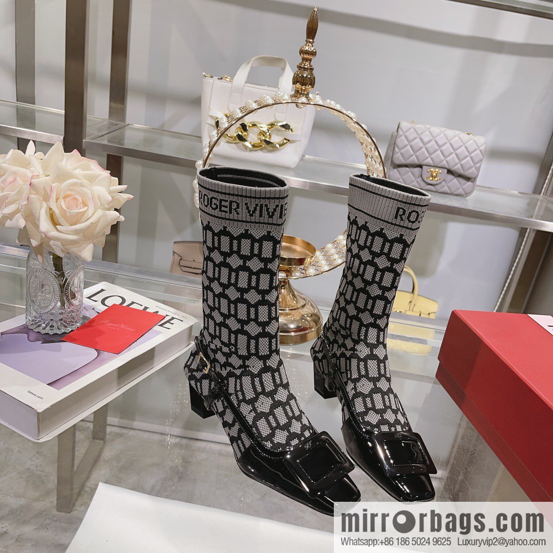 🐰🐰RV2023 early autumn new women's shoes Belle Vivier paint buckle patent leather socks boots