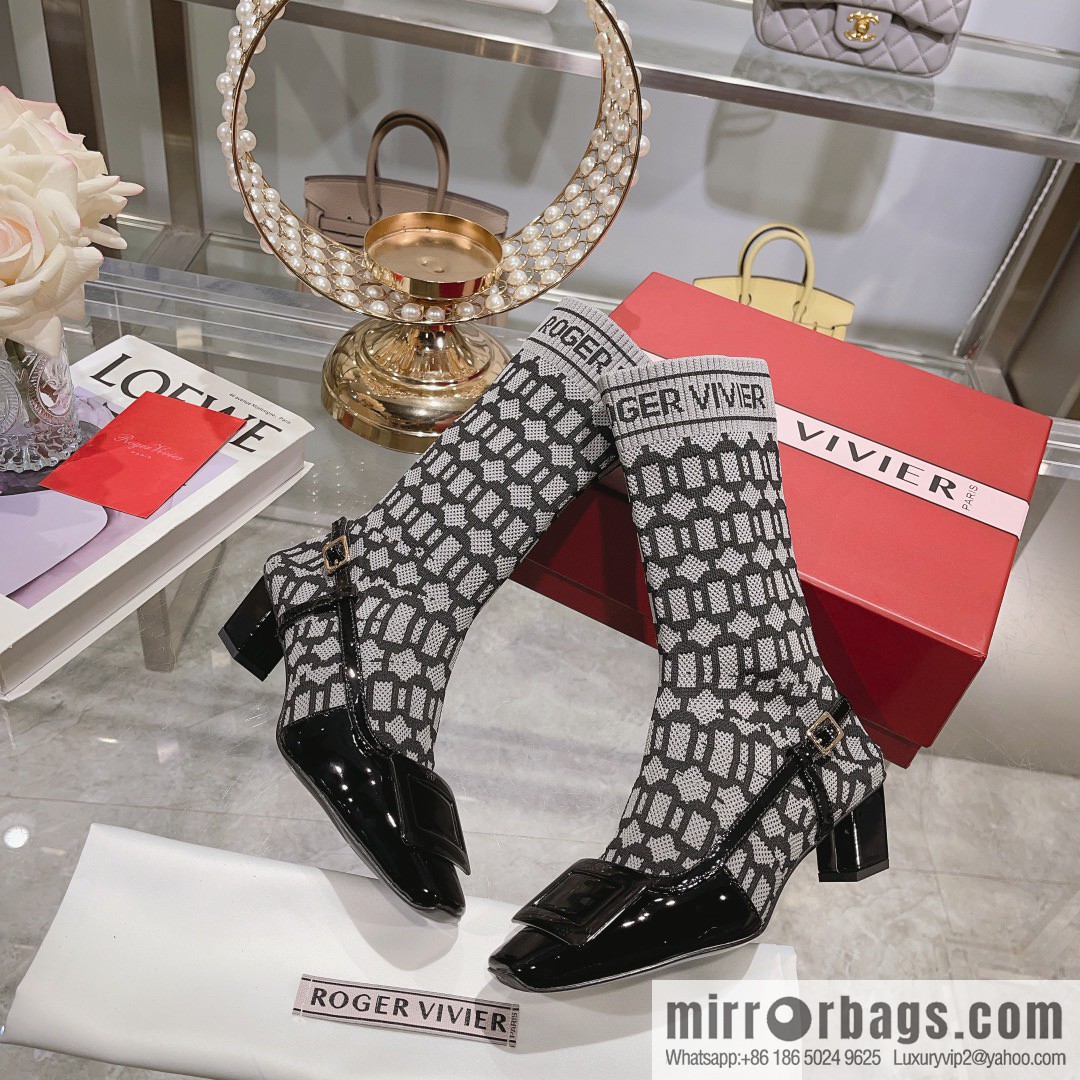 🐰🐰RV2023 early autumn new women's shoes Belle Vivier paint buckle patent leather socks boots