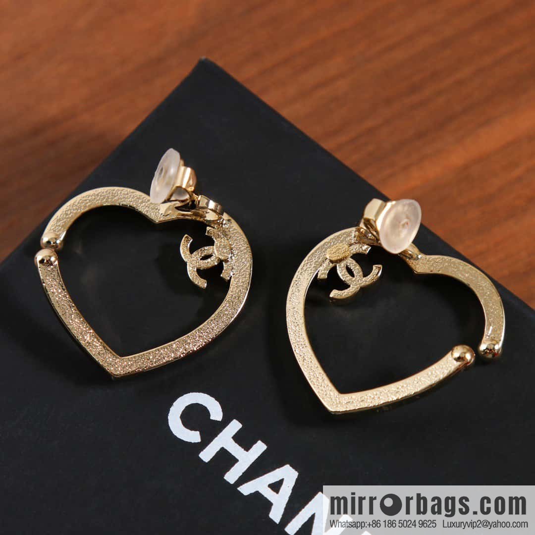 New, Chanel C1 full diamond peach heart love earclip earrings.